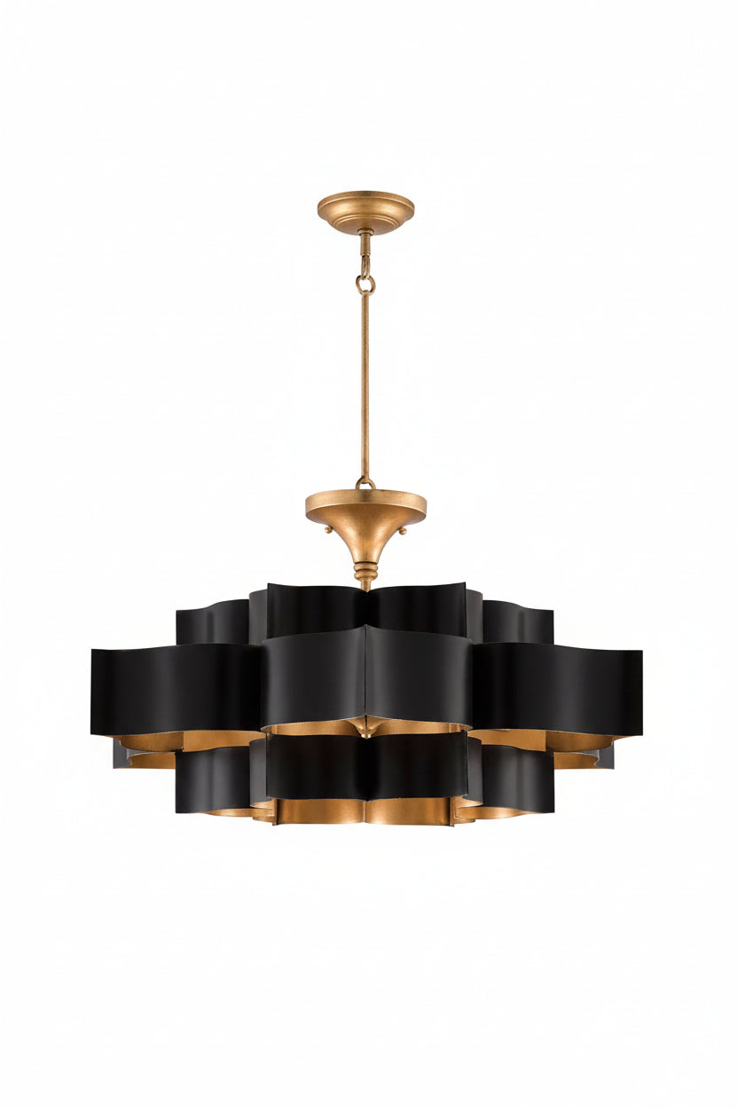 Currey and Company Grand Lotus 6 Light 30" Wide Wrought Iron Chandelier / Semi-Flush Ceiling Fixture
