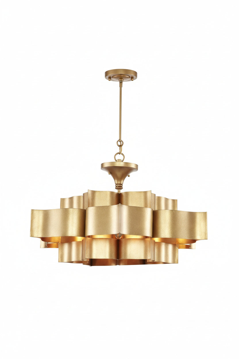 Currey and Company Grand Lotus 30" Large Chandelier In Antique Gold Leaf